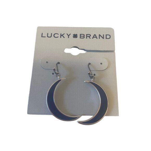 Inlay Crescent Moon Drop Earrings in Blue & Silver Tones. - Picture 5 of 5